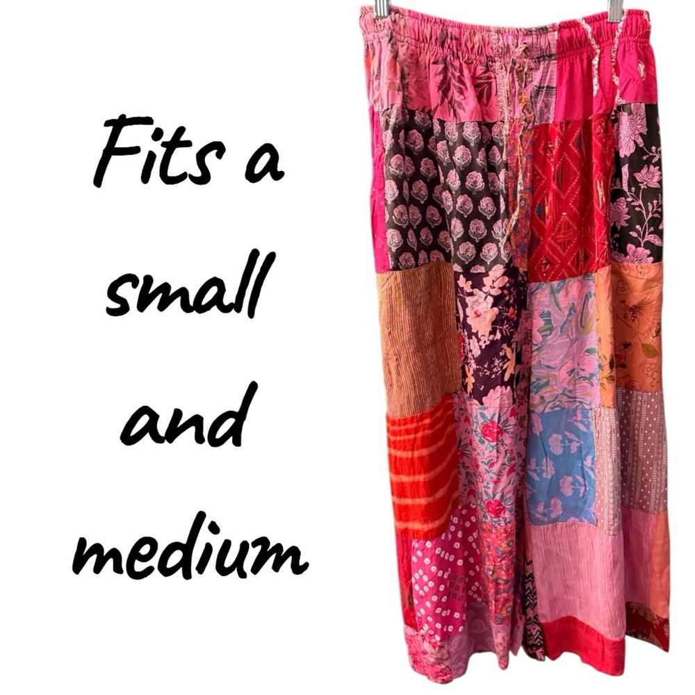 Boho Flowy Wide Leg Patch Pants - image 2